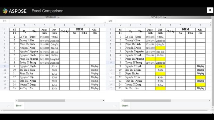 Cách so sánh 2 file Excel với phần mềm Aspose
